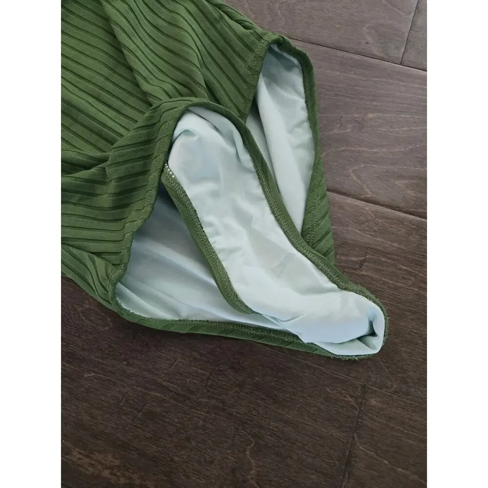 CUPSHE Ribbed Green One Piece Swimsuit Cutout Criss Cross Back Size S NWT